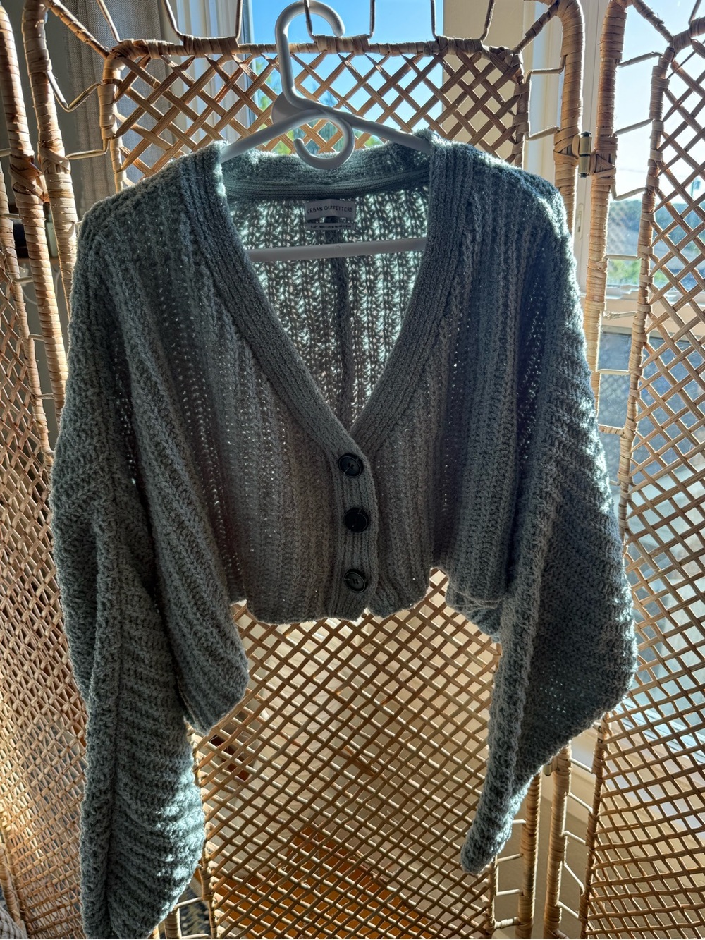 Urban Outfitters Cropped Knit Button Cardigan - Gray